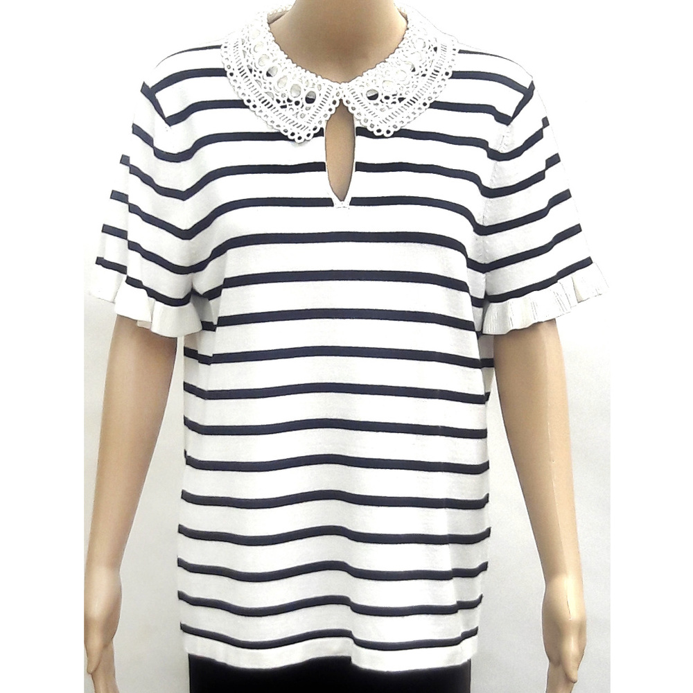 Karl Lagerfeld Black and White Striped Knit Top